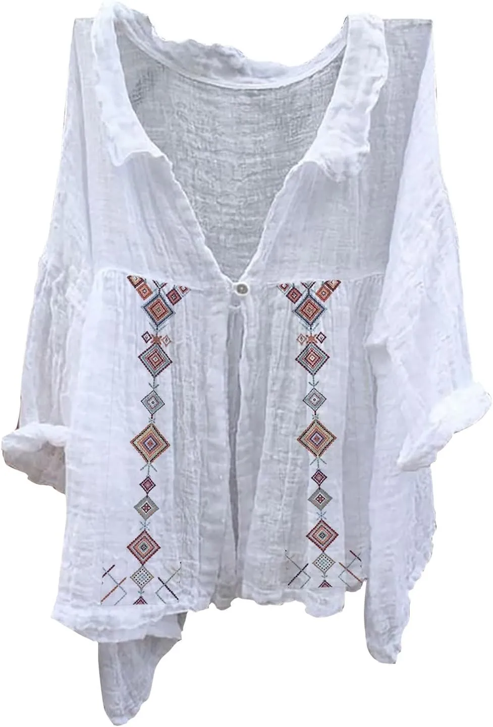 Womens Long Sleeve Button Down Long Sleeve Cotton Linen Tops for Women Loose Fit V Casual Collared Blouses Loose Fit