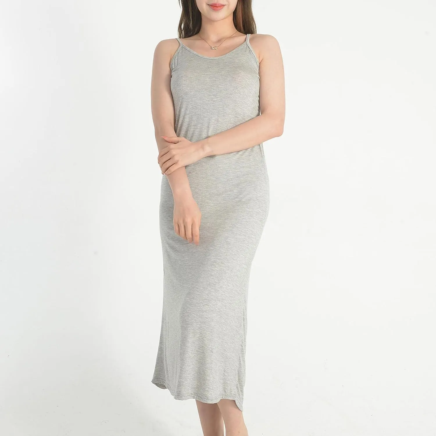 Womens Long Slip Dress Soft Modal Spaghetti Strap Underdress Sleepwear Casual Loungewear Nightgown Comfortable Stretch