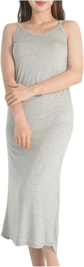 Womens Long Slip Dress Soft Modal Spaghetti Strap Underdress Sleepwear Casual Loungewear Nightgown Comfortable Stretch