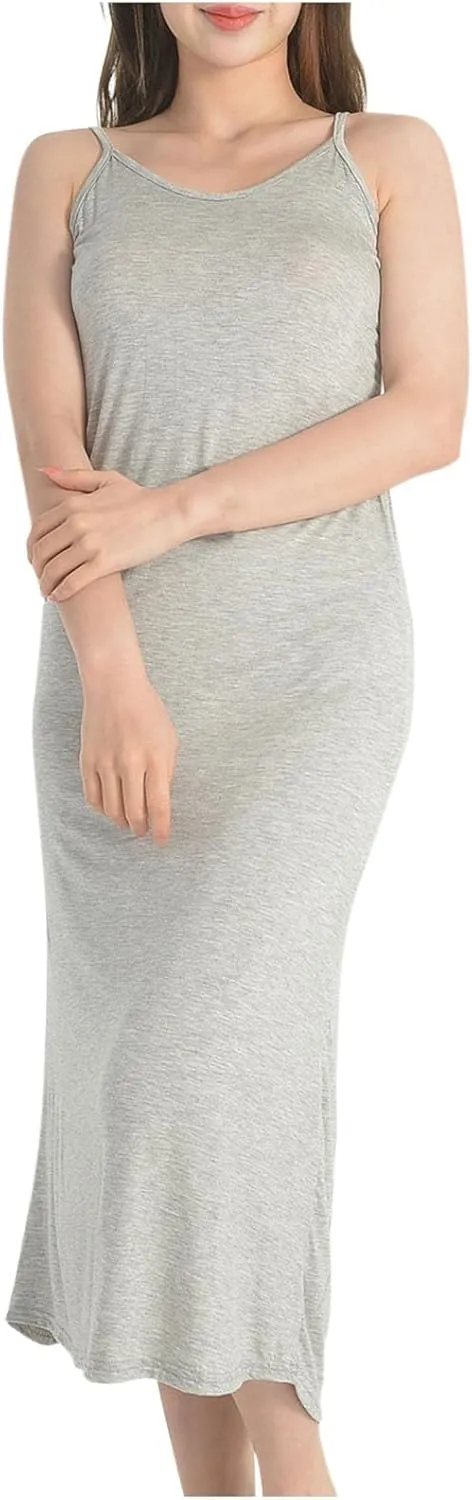 Womens Long Slip Dress Soft Modal Spaghetti Strap Underdress Sleepwear Casual Loungewear Nightgown Comfortable Stretch