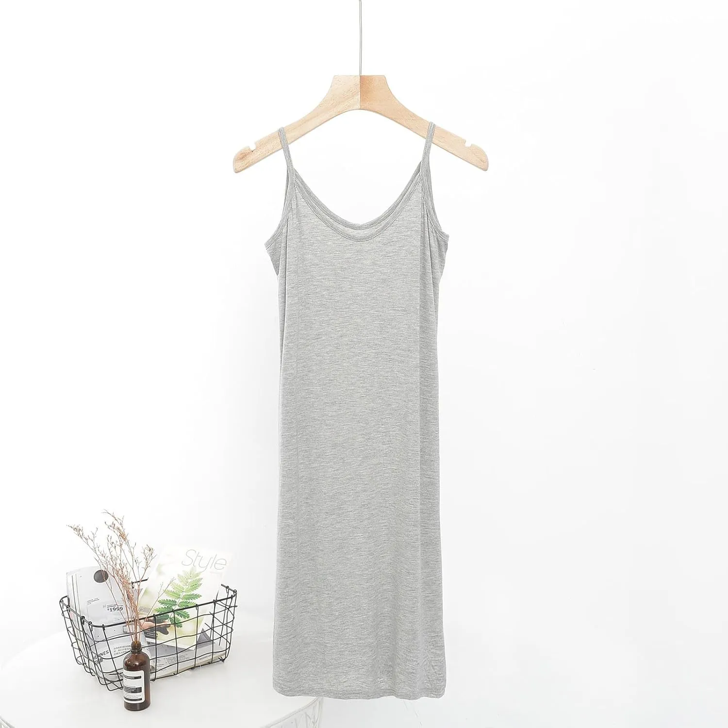 Womens Long Slip Dress Soft Modal Spaghetti Strap Underdress Sleepwear Casual Loungewear Nightgown Comfortable Stretch