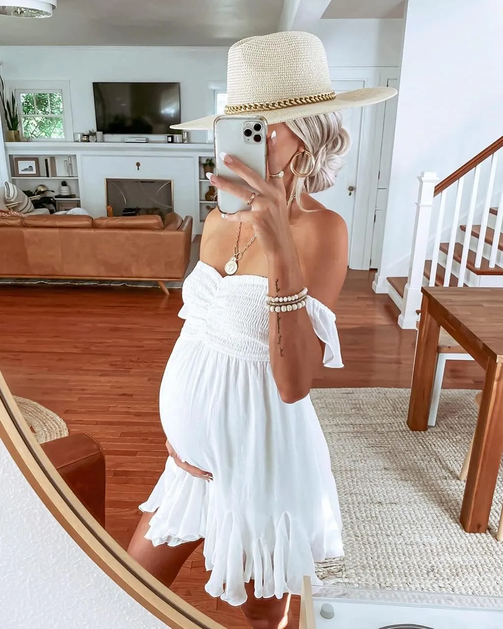 Womens Off Shoulder Mini Dress Sweetheart Neck Smocked Elastic Straps Ruffle Hem Flowy Swing Short Sundress
