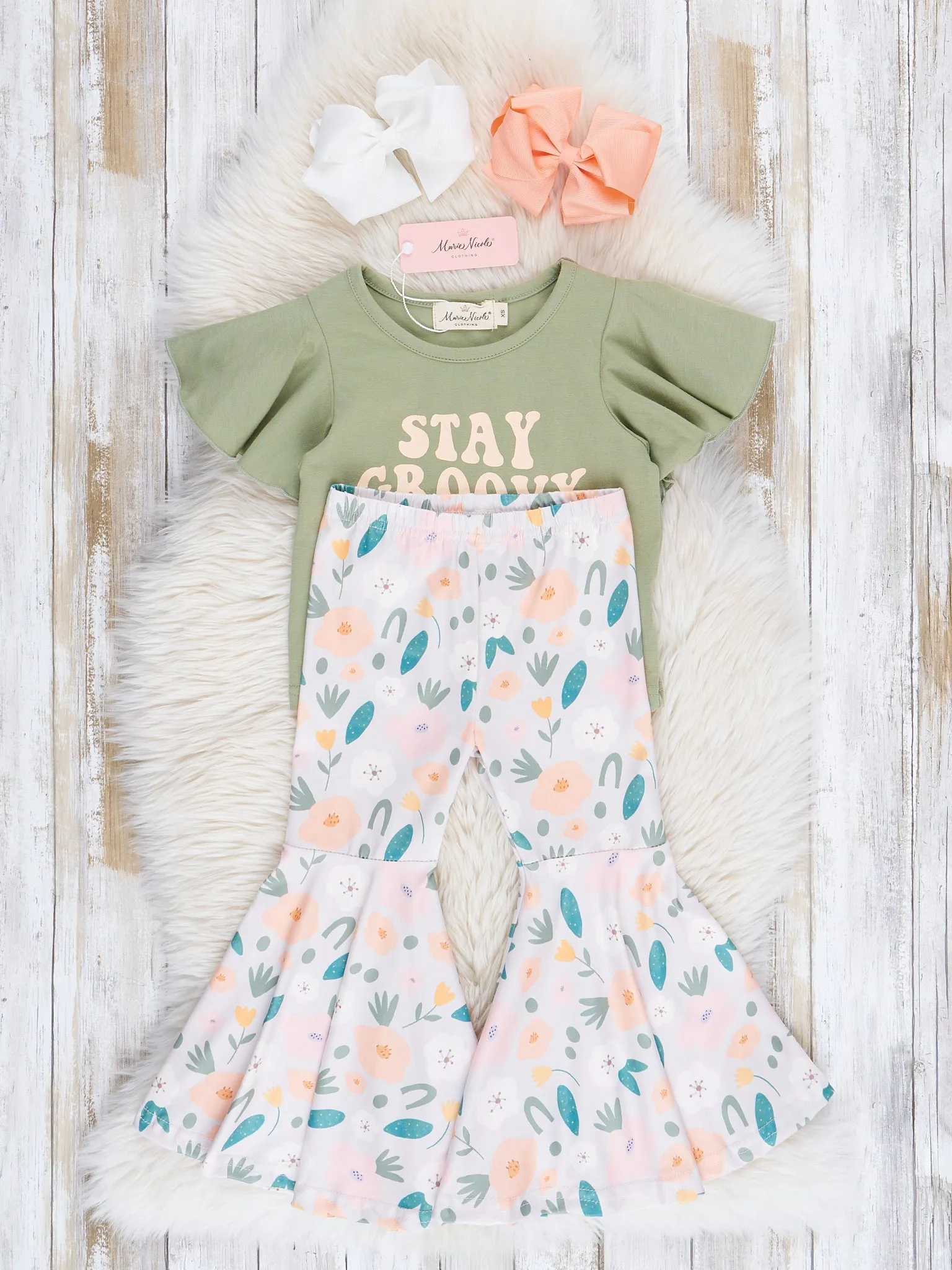 Yellow & Green Groovy Garden Bell Bottom Outfit