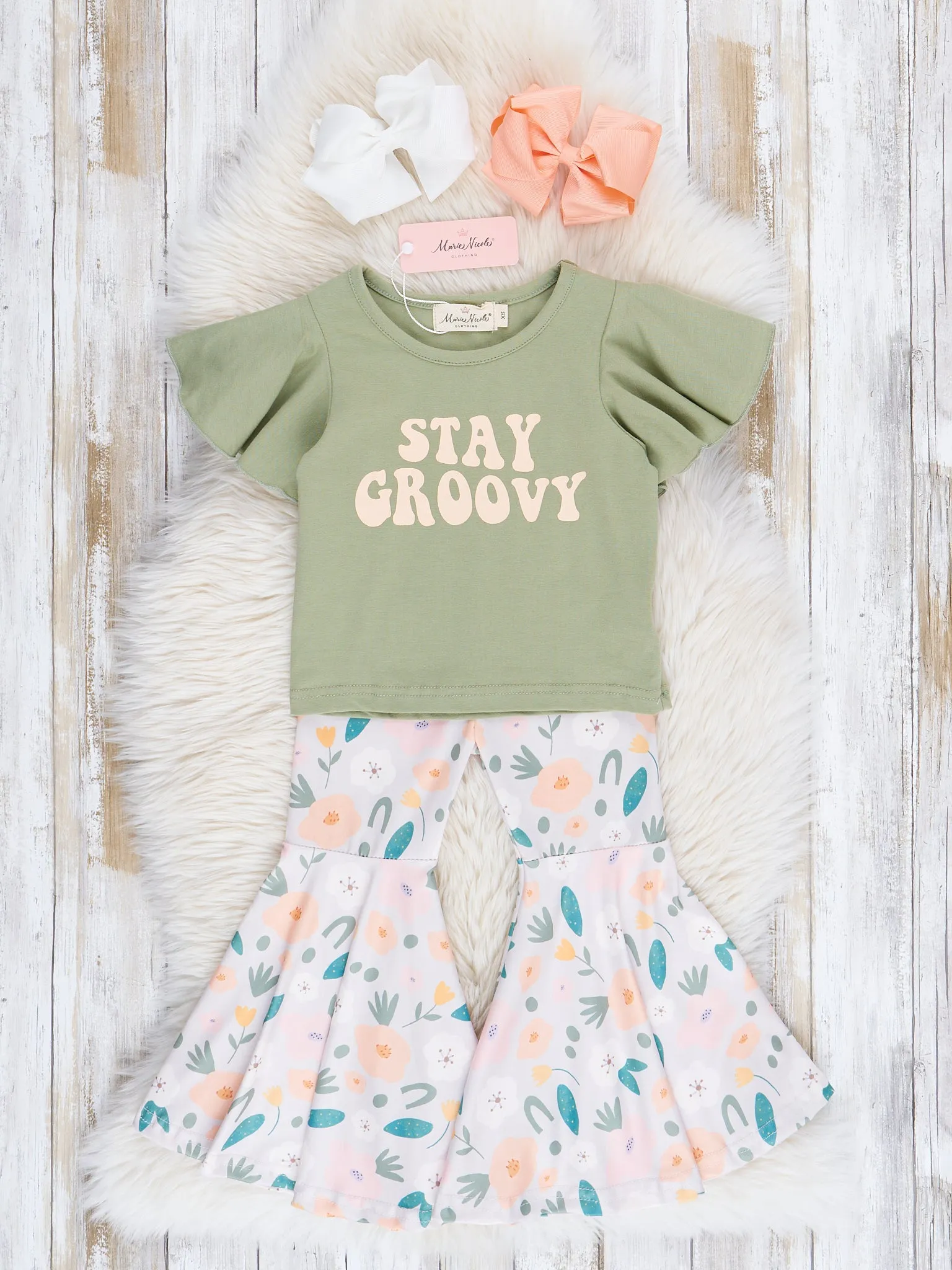 Yellow & Green Groovy Garden Bell Bottom Outfit